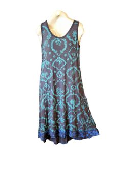 NWT India Boutique Turquoise & Grey Tribal Print Stretchy Slip On Dress, S/M