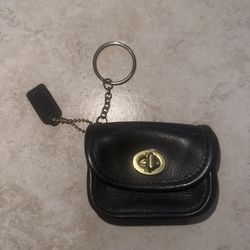 Coach Vintage Rare Black Leather Turn Lock Keychain Pouch