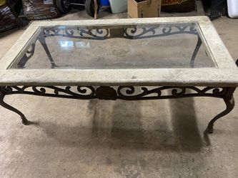 Vintage Cast Iron And Stone Coffee Table