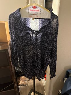 Cloth & Stone Button Down Women S Navy Blue Boho Geometric Print Long Sleeve