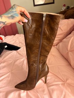 Brown Knee-High Stiletto Boots