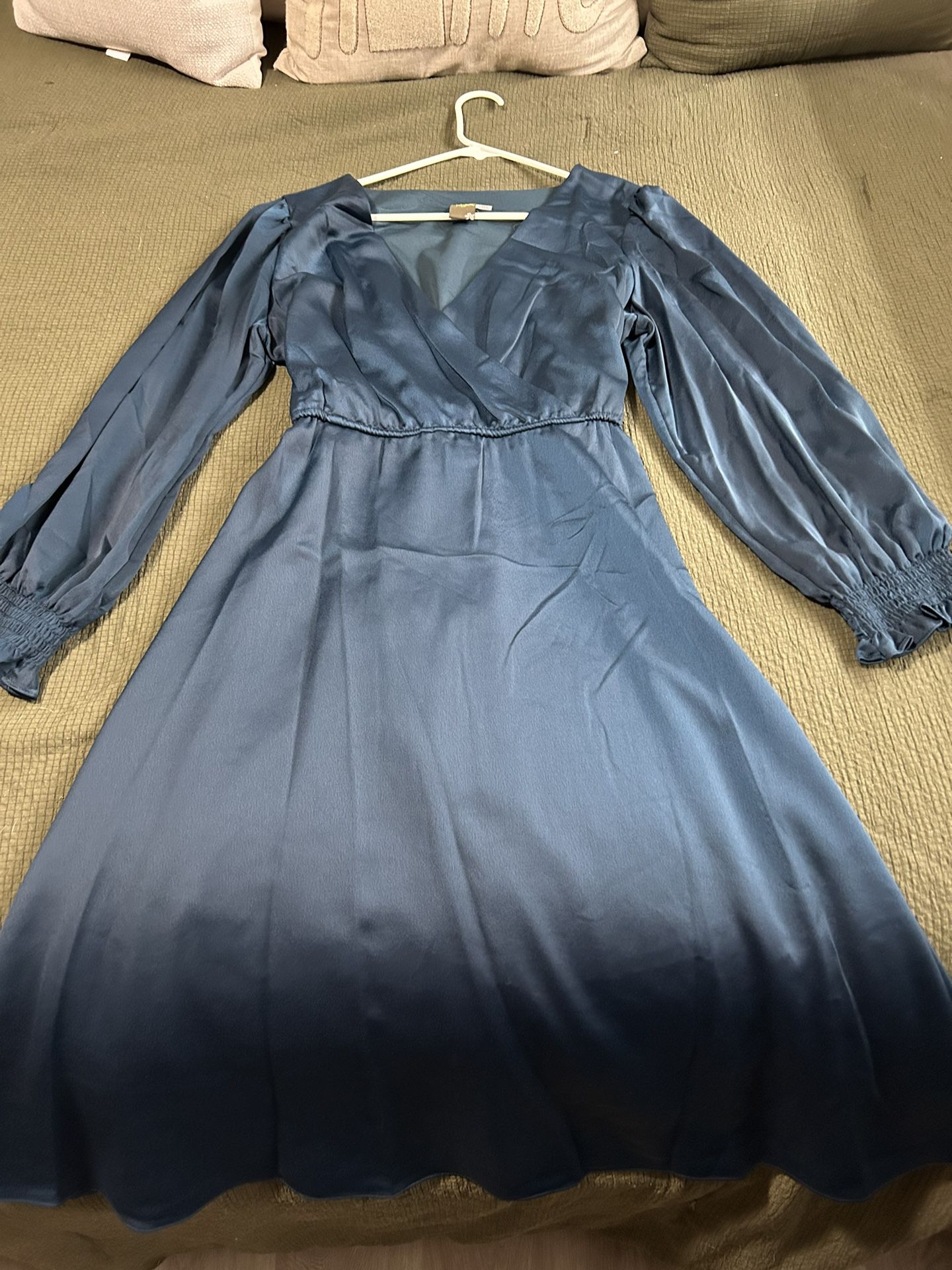 Long Blue Satin Dress