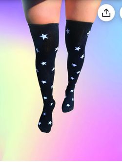 Thigh High Black Socks With White Stars Christmas 