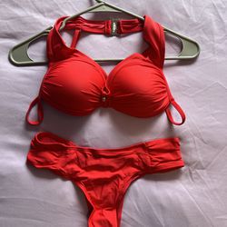 Women’ Underwire Solid 2 Piece Adjustable Strap Sexy Bikini Swimsuit Light Red