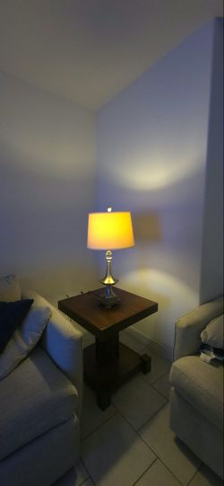 Elegant Silver Table Lamp with Crystal Accent & Cream Shade