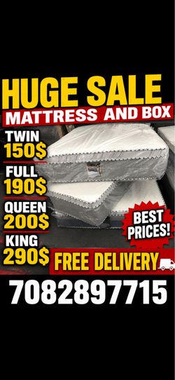 Huge sale for Mattress And Box brand  new Twin size #mattress and box 150.$ full 190$ Queen 200$ king 290$. free delivery free set up 708….289…7715… c