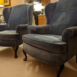 Blue Velvet Wingback Chairs 