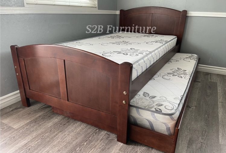 Twin Twin Expresso Trundle Bed With Ortho Mattress!