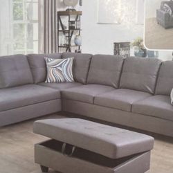 Gray Leather Sectional Couch