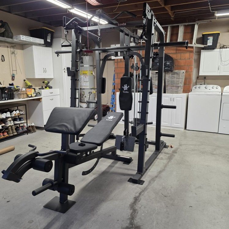 Vesta All In One Smith Machine | Multi-Use Adjustable Bench w/ Precher Curl And Leg Extension | Fitness | Home Gym | Squat Rack |FREE DELIVERY 🚚