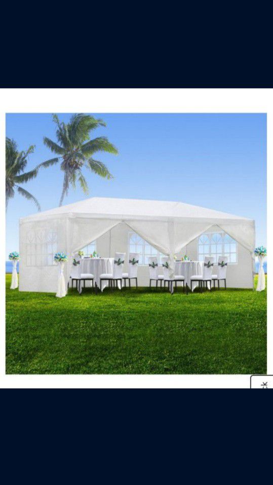 10'x20' Outdoor Canopy Party Wedding Tent White Gazebo Pavilion with 6 Side Walls