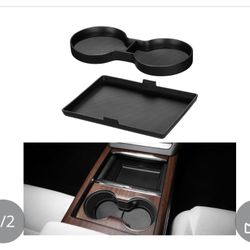 BASENOR Tesla Model S Model S Plaid Model X Model X Plaid Center Console Storage Organizer Box Tray Pad TPE Cup Holder Insert Mat for Tesla Interior A