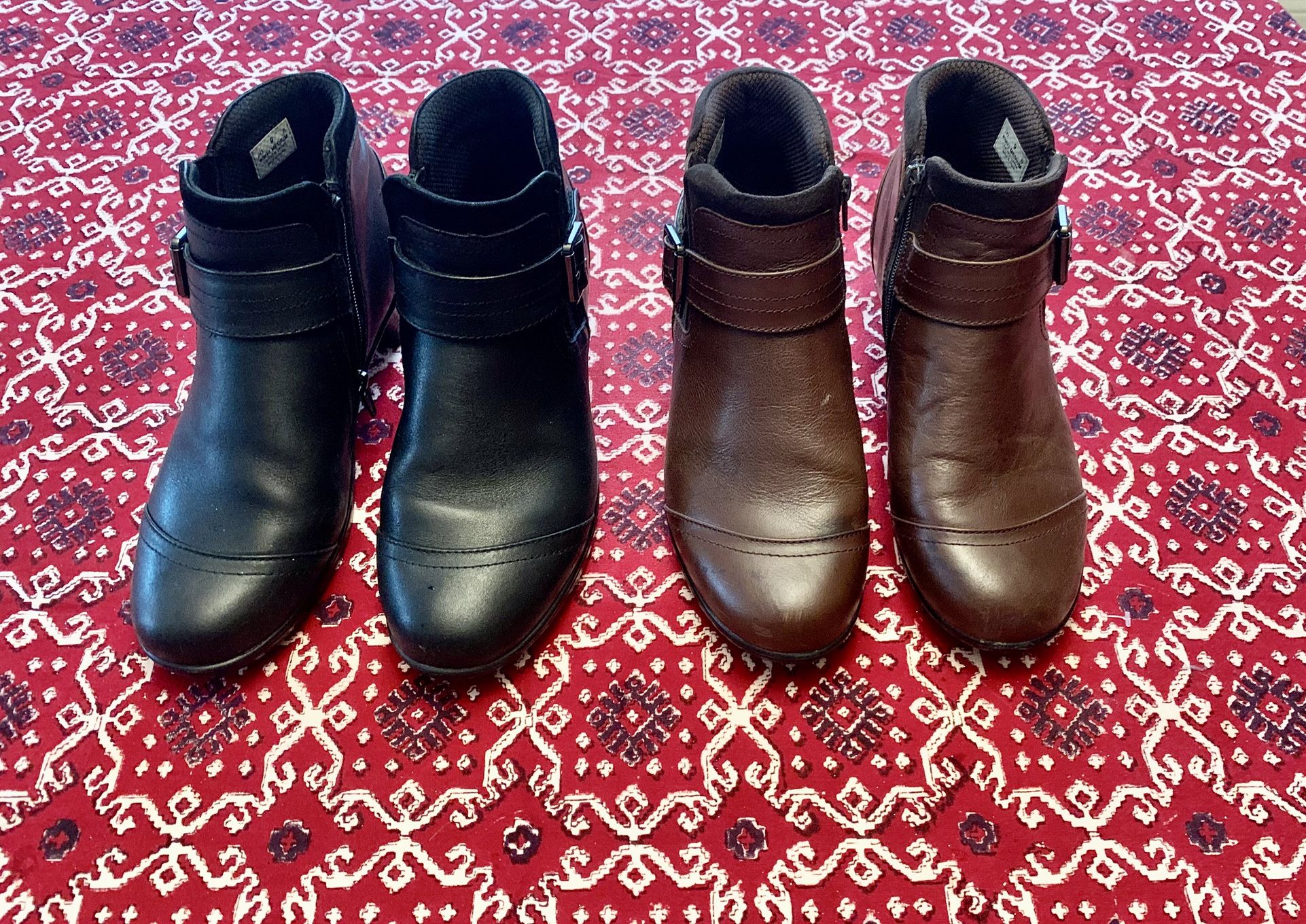 Orthofeet Size 9 Women’s Leather Ankle Boots In Black And Brown