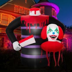 5Ft Halloween Inflatables Outdoor Decorations,The Joker Killer Blow Up Halloween Yard Decorations with Built-in LEDs for Garden Lawn Indoor Party Holi