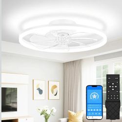 Low Profile 20in Fandelier Ceiling Fan with Lights, 3000K-6500K Dimmable Flush Mount LED Fan Light