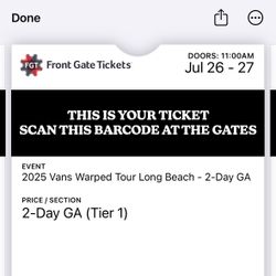 4 Warped tour Ticket Sunday GA