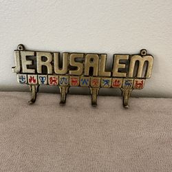 Vintage 1970s Brass Jerusalem Key Holder, Zodiac Wall Hanging Organizer