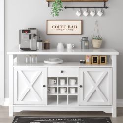 Modern Coffee Bar Cabinet, Storage Cabinet Sideboard Buffet Barn Door Drawer Open Shelf   