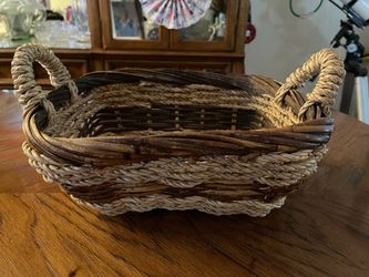 Medium Sized Two Toned Woven Basket with Handles