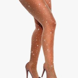 Nude Sparkly Fishnets Stockings Jeweled High Waist Fishnet Tights for Women Rhinestone Party Pantyhose