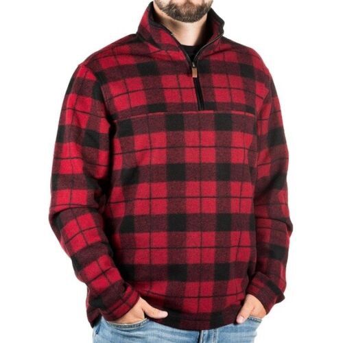 John Wayne Stock & Supply Red and Black Quarter-Zip Plaid Fleece Pullover