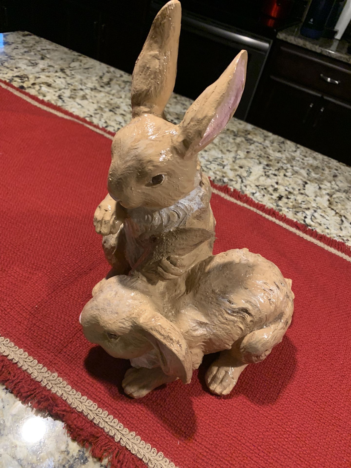 New 11 Inches Tall Rabbits Couple Garden Decoration, Weather Resistant Finish, Realistic Painted Accents.