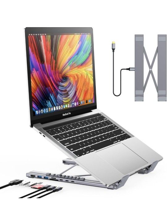 USB C Laptop Docking Station Stand, USB C Dock Tablet Stand, 8 in 1 USB C Hub with 4K HDMI, 2 USB 3.0, PD 100W, Universal Dock Station for MacBook Pro