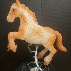 Vintage Melted Plastic Popcorn Tan Horse Accent Lamp Rodeo Western 12.5"