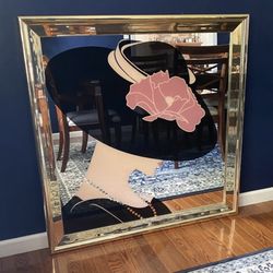 Large Vintage Art Deco Patrick Nagel Style Mirror