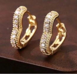Gold Hoop Earrings with Crystal Stones