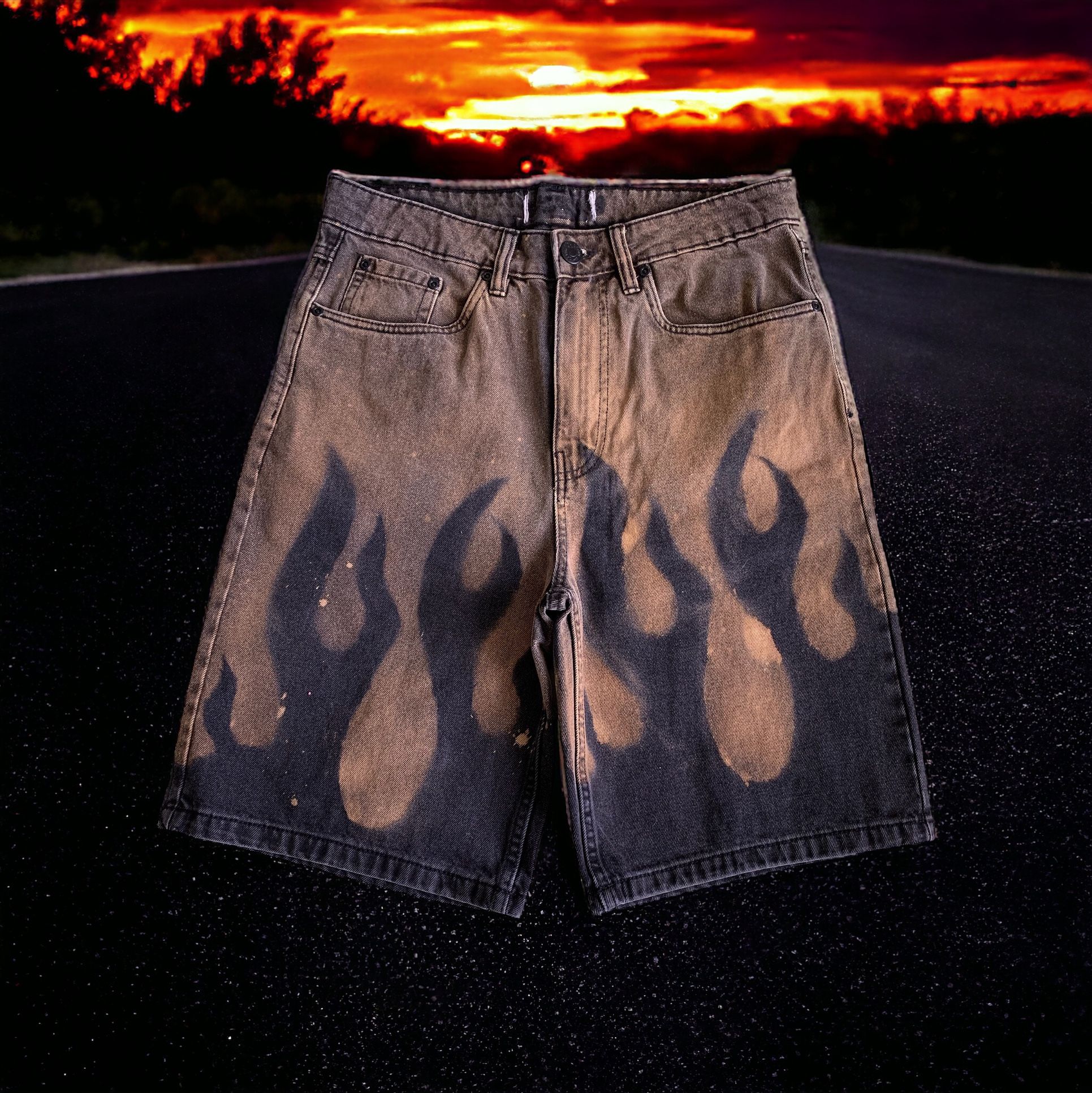 Hell2pay Flame Jean Shorts,All Products : American Fashion Style Bags On Sale