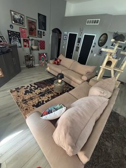 Large Beige Fabric Sectional Sofa