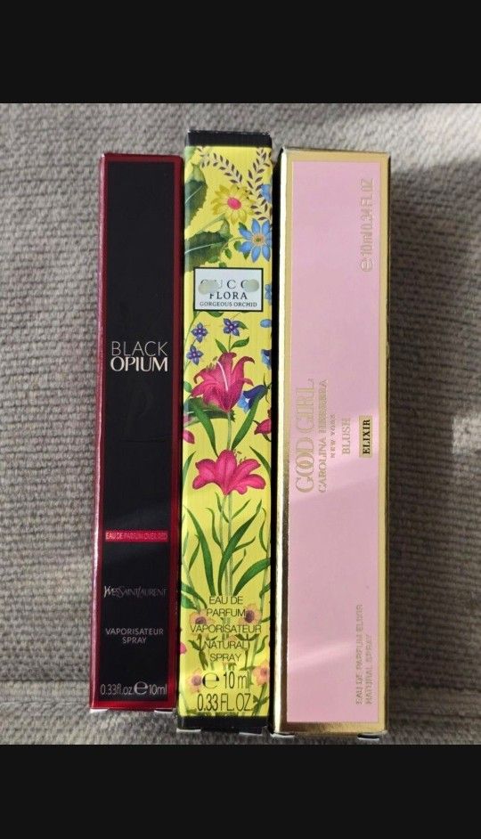 3- 10ml travel perfume sprays, Gucci, YSL, Carolina Herrera ($20 each firm)