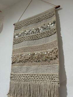 Boho Woven Macrame Wall Hanging with Sequins