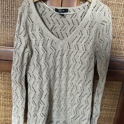 Style & Co XS beige tan crochet-look V-neck SWEATER, CARDIGAN, TOP.  NWOT