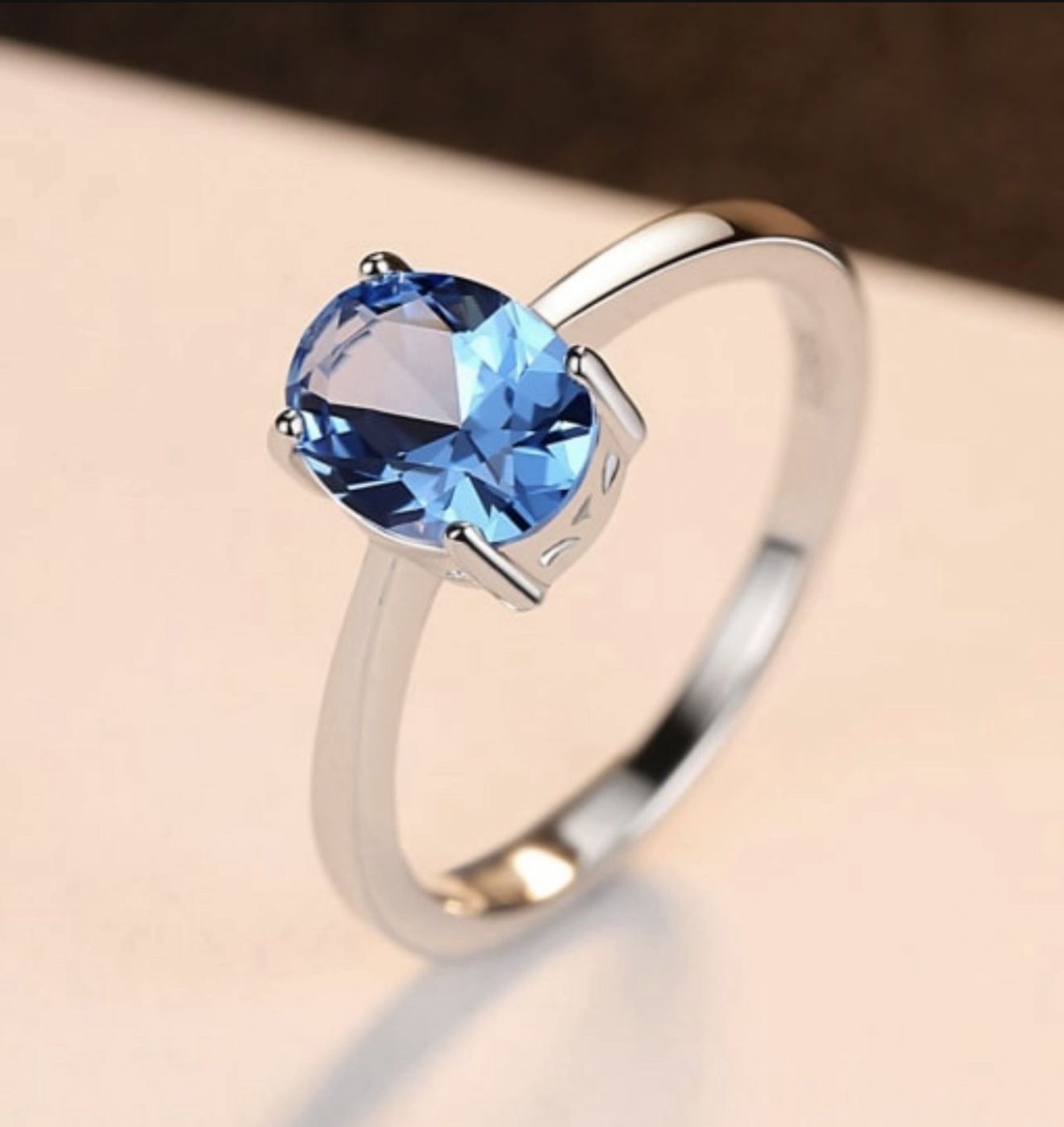 1.5CT Natural Blue Topaz Solid Sterling Silver 925 Ring Size 6 & 9