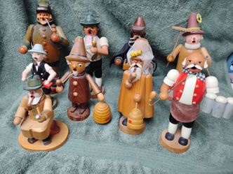German Wooden Incense Smoker Figurines Set of 9