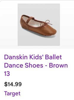 Danskin Kids' Ballet Dance Shoes - cocoa brown  Adjustable Elastic Strap, Soft Leather Outsole