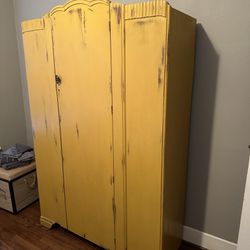 antique fully refurbished armoire (distressed mustard)