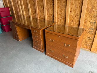 Desk and filing cabinet