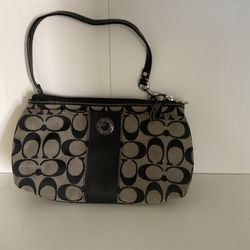 COACH Small  Wristlet Bag~Black Logo Pattern Canvas Jacquard Bag