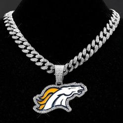 Denver Broncos Cuban Link Chain Luxury Iced Out 20 Or 24" Necklace. MANY TEAMS AVAILABLE SHIPPING AVAILABLE