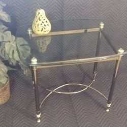 Rectangular Retro Brass and Glass Labarge Style End Accent Table Stand