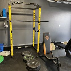 Power Squat Rack W/ Bar,Weights, Bench