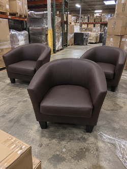 Brown Faux Leather Barrel Chairs