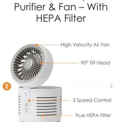 NEW! Crane Desk Top Air Purifier & Fan W/ HEPA Filter