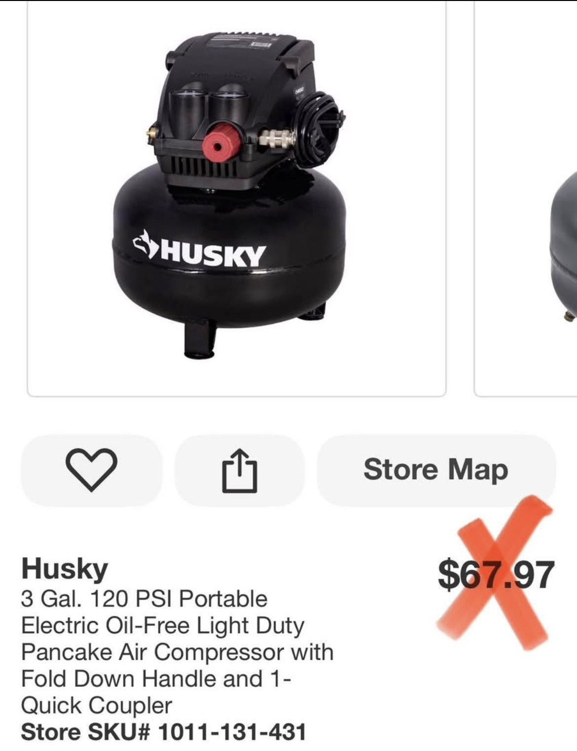 Husky 3 Gal. 120 PSI Portable Electric Oil-Free Light Duty Pancake Air Compressor with Fold Down Handle and 1- Quick Coupler