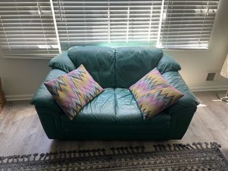2-Piece Hunter Green Leather Sofa