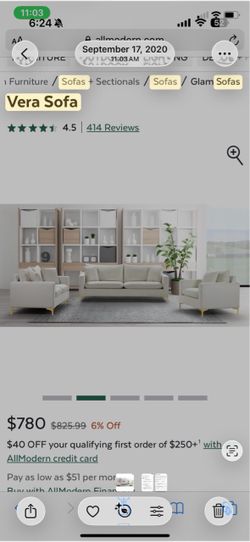 Luxury Cream Velvet 3-Piece Sofa Set w/ Gold Legs | Meridian Naomi