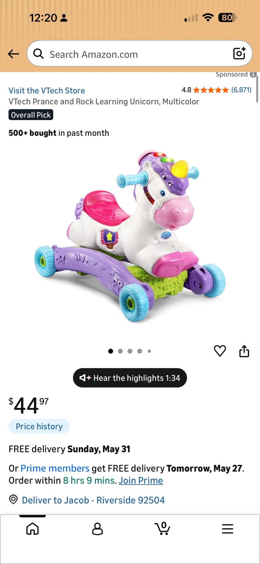 VTech Prance and Rock Learning Unicorn, Multicolor